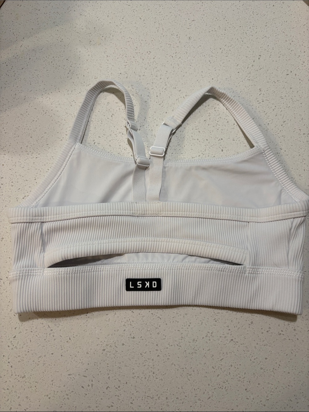 LSKD White Ribbed Sports Bra
